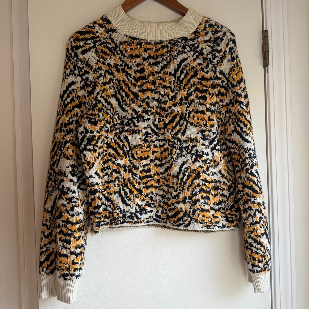 Rachel Comey Tiger Print Crew Neck Knit Sweater XXS Cotton Nylon Wool Blend